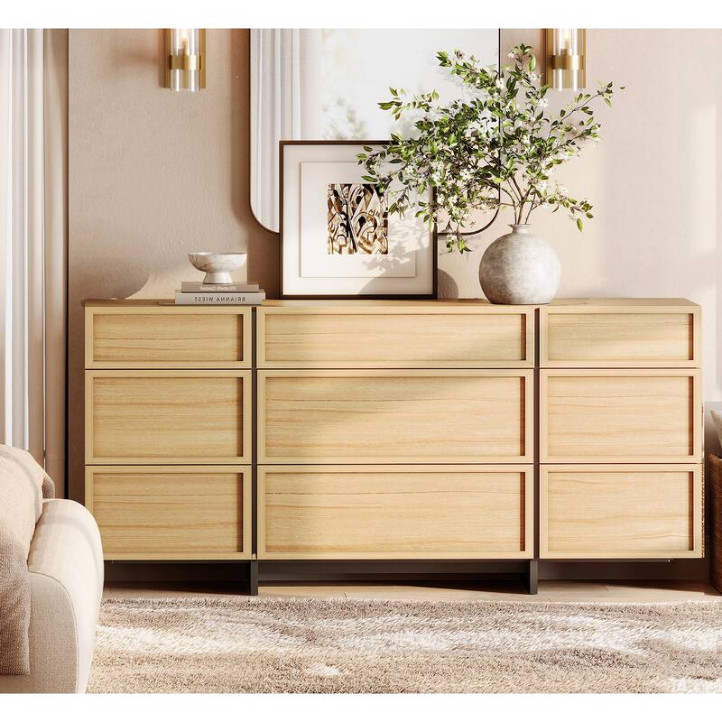 WAMPAT Modern Sideboard Buffet Cabinet with 9 Drawers, Multifunctional Sideboard with Large Storage and T-Shaped Legs