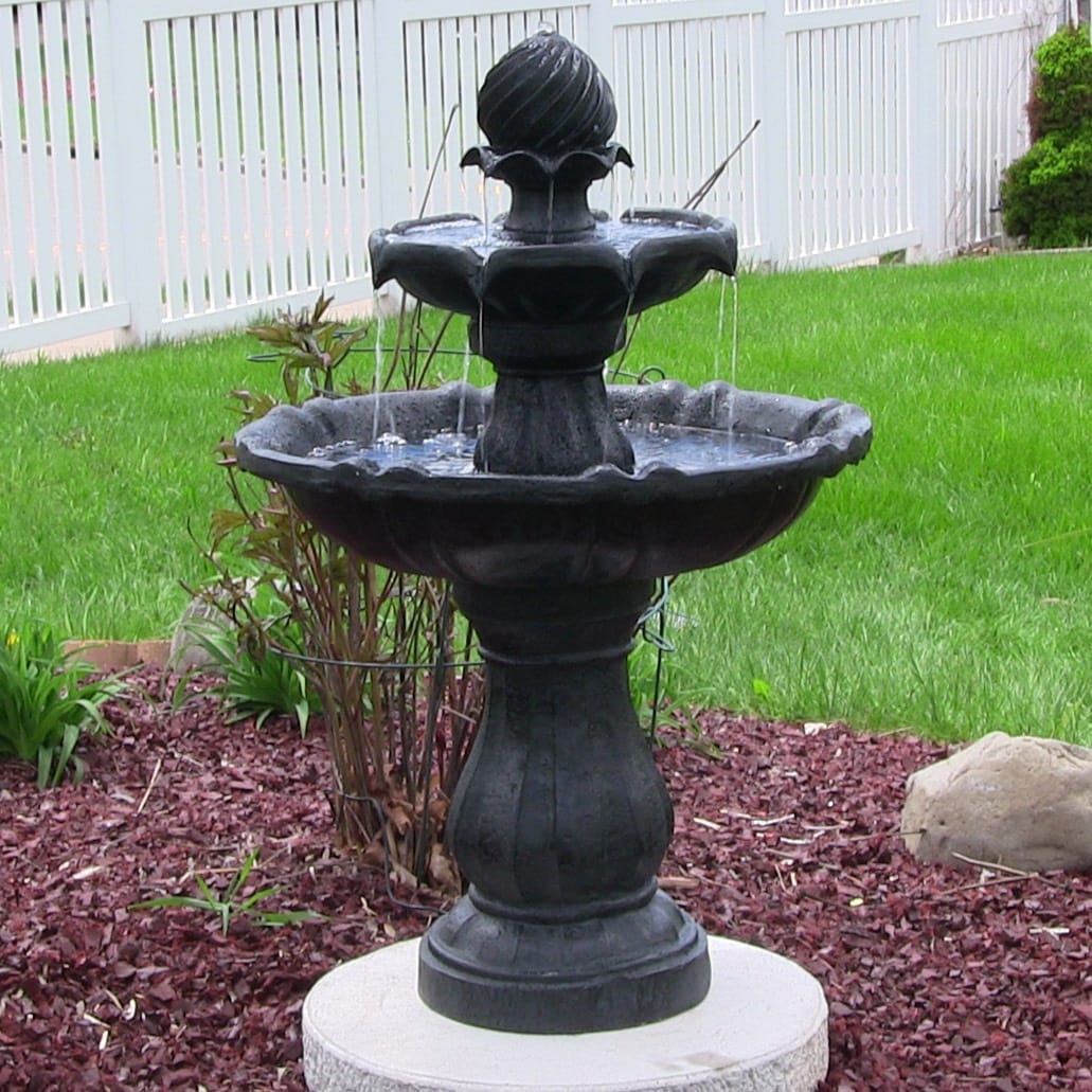 Sunnydaze 2-Tier Solar Outdoor Water Fountain with Battery Backup - 35-Inch