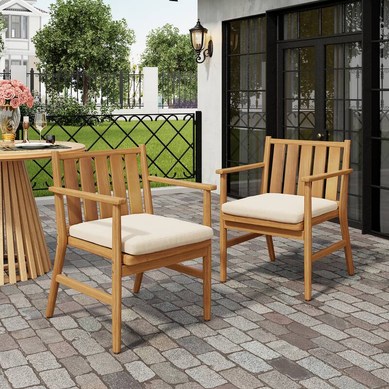 Christopher Knight Home - Modern Outdoor Acacia Wood Dining Chair Set with Weather-Resistant Frame (Set of 2) - Beige,Teak