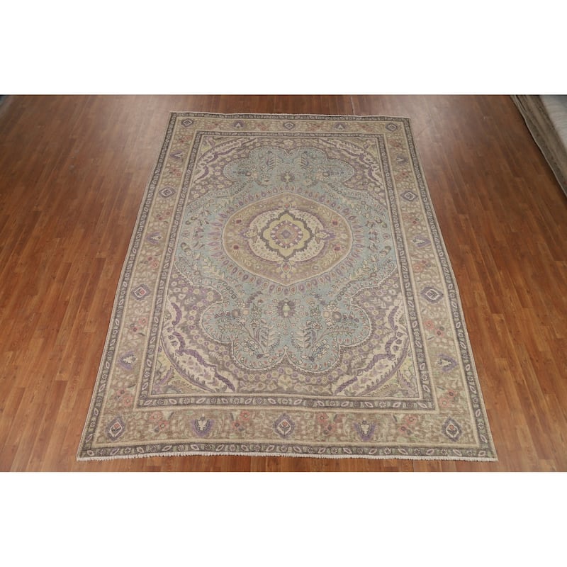 Traditional Blue Medallion Tabriz Persian Rug Hand-Knotted Wool Carpet - 8'2"x 11'0"