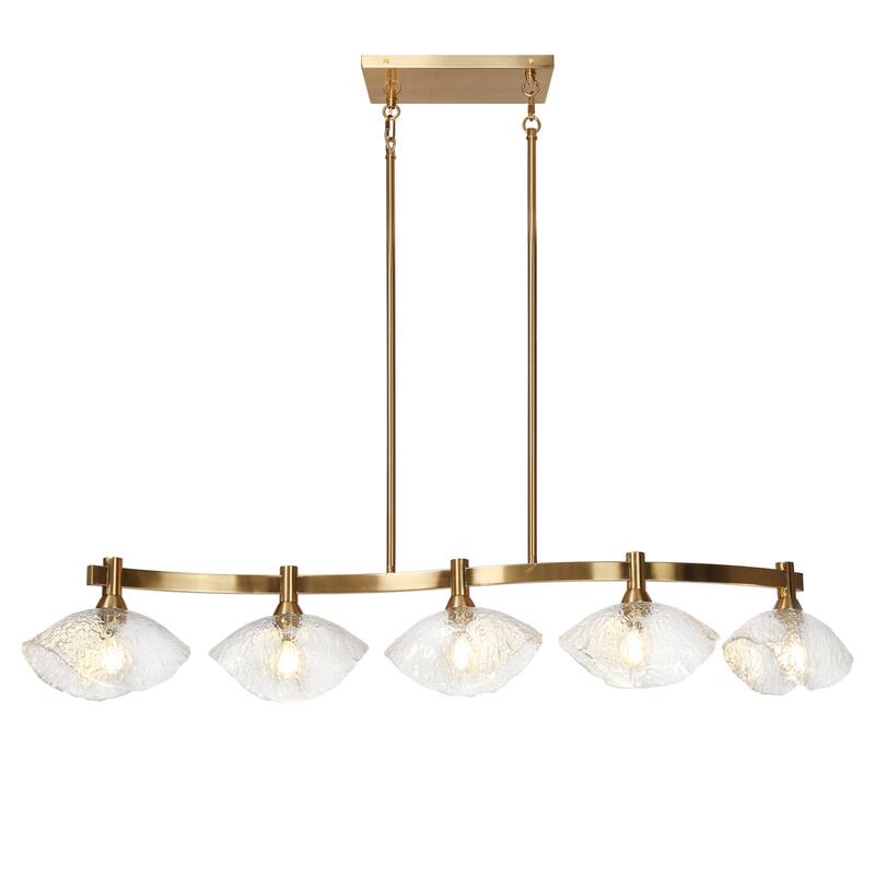 Modern Gold 5-Light Linear Chandelier Glass Island Pendant for Kitchen Island - 44.5" W x 7" H x 8.3" D