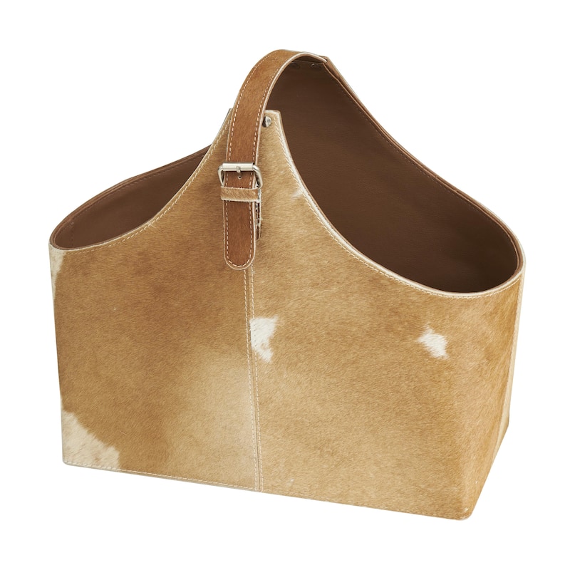 Brown, Dark Brown, Gray or Black Leather Handmade Box Style Single Slot Decorative Magazine Holder with Curved Buckle Handle