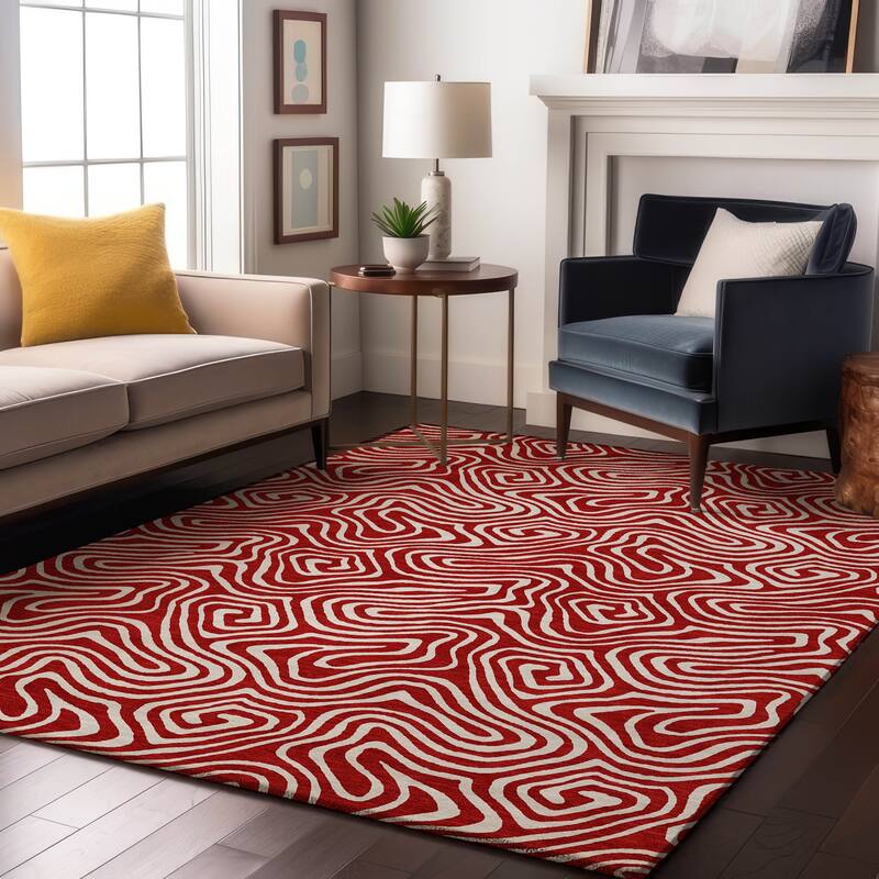 Premium Washable Super Soft Modern Trippy Mayfield Rug - Red - 8' x 10'