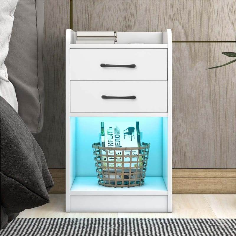 Nightstand with 2 Drawers and Cabinet,USB Charging Ports