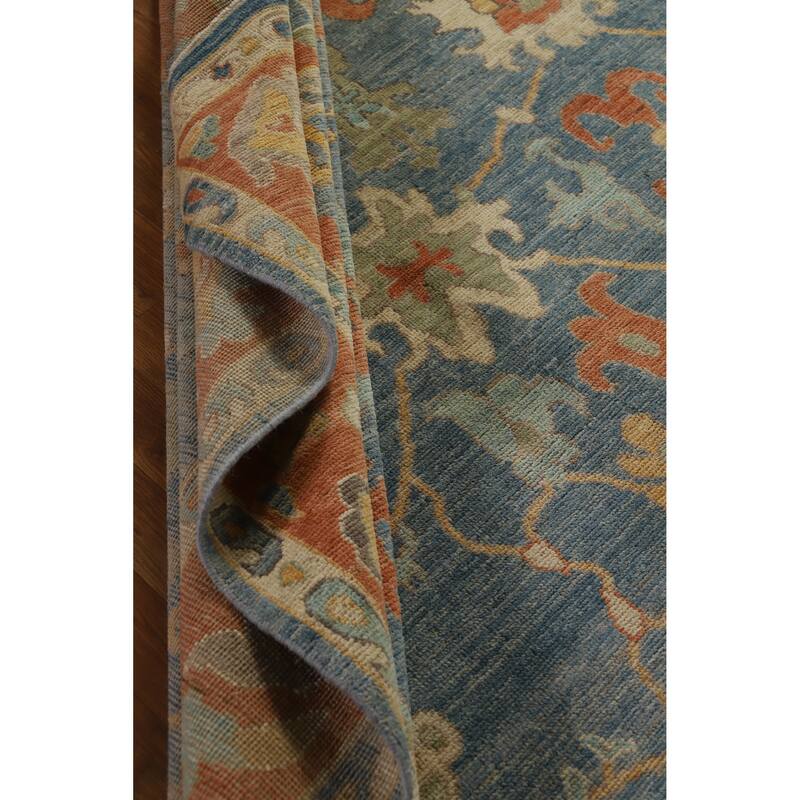 Hand Knotted Oriental 100% Wool Carpet Transitional All-Over Navy Blue & Blues Oushak Area Rug - 10' 8'' X 8' 0''
