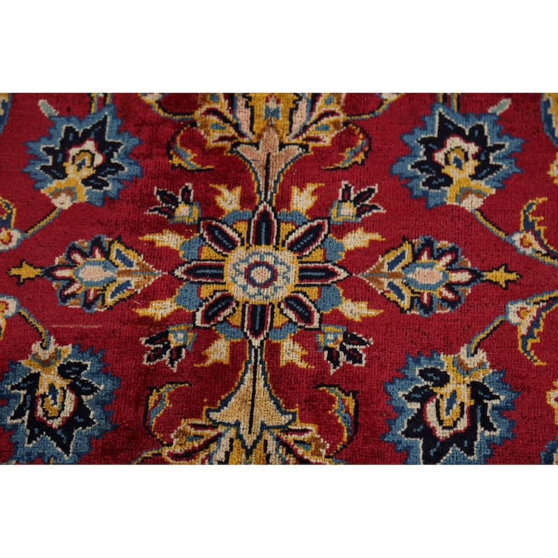 Vegetable Dye Red Kashan Persian Vintage Rug Hand-Knotted Wool Carpet - 9'8"x 12'3"