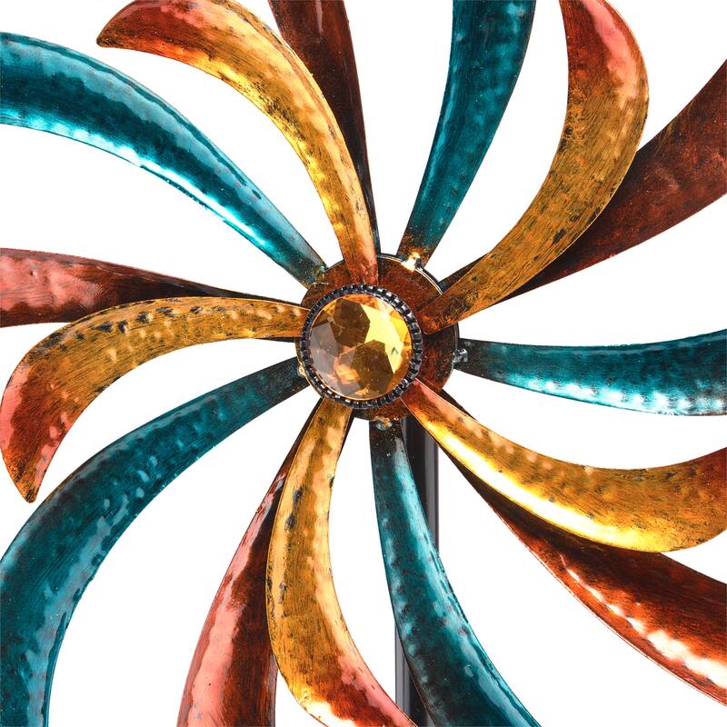 Alpine Corporation 63" Tall Outdoor Curved Blade Windmill Stake Kinetic Spinner, Multicolor