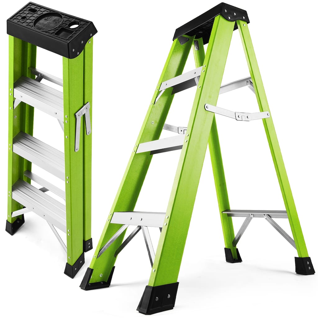 Anmytek Professional Grade Fiberglass Step Ladder 330 lbs Capacity Insulating A Frame Design with Tool Tray for Electrical Work