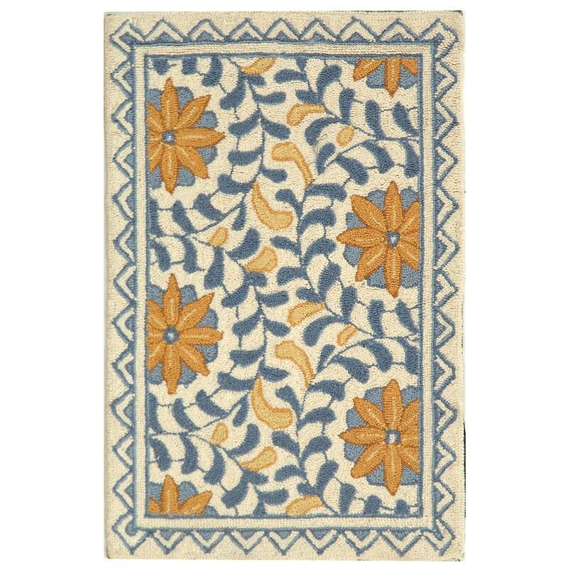 SAFAVIEH Handmade Chelsea Vermont French Country Wool Rug - 1'8" x 2'6" - Ivory/Blue
