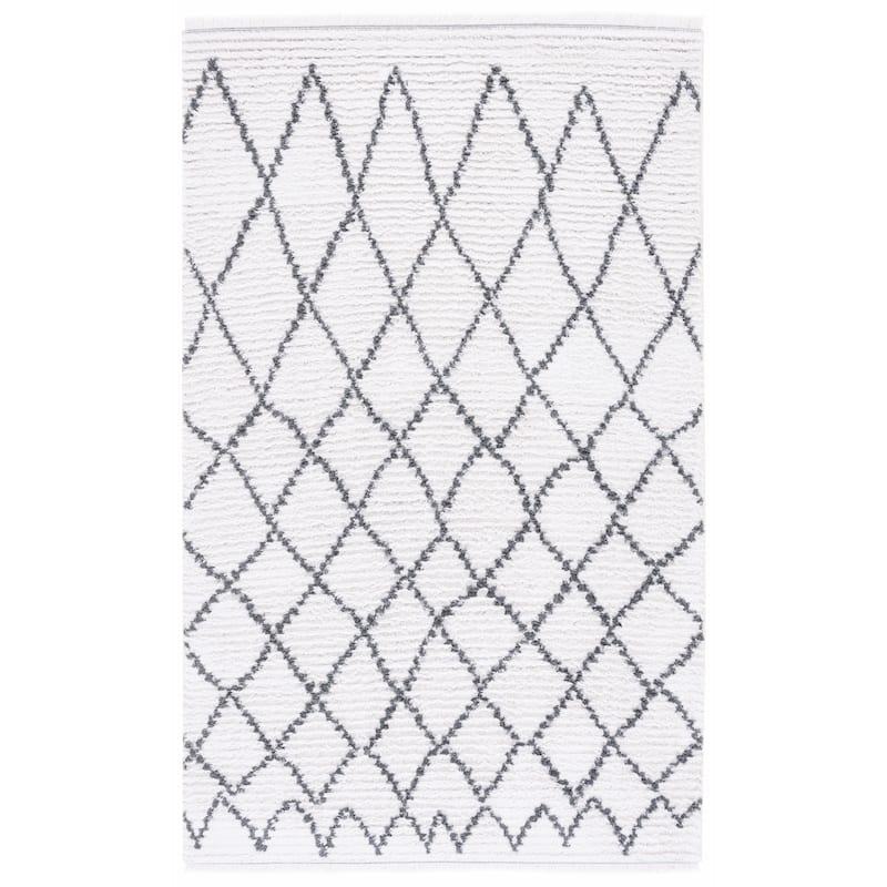 SAFAVIEH Augustine Kusum Boho Trellis Fringe Rug - 6'4" Square - Ivory/Grey