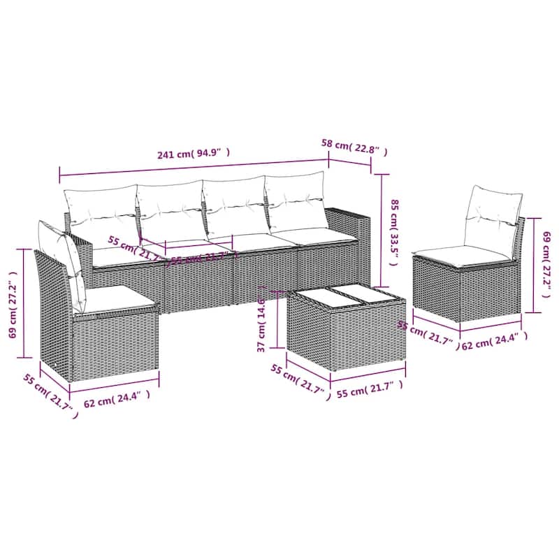 vidaXL Garden Sofa Set Brown, Cream White - 21.7 x 21.7 x 14.6