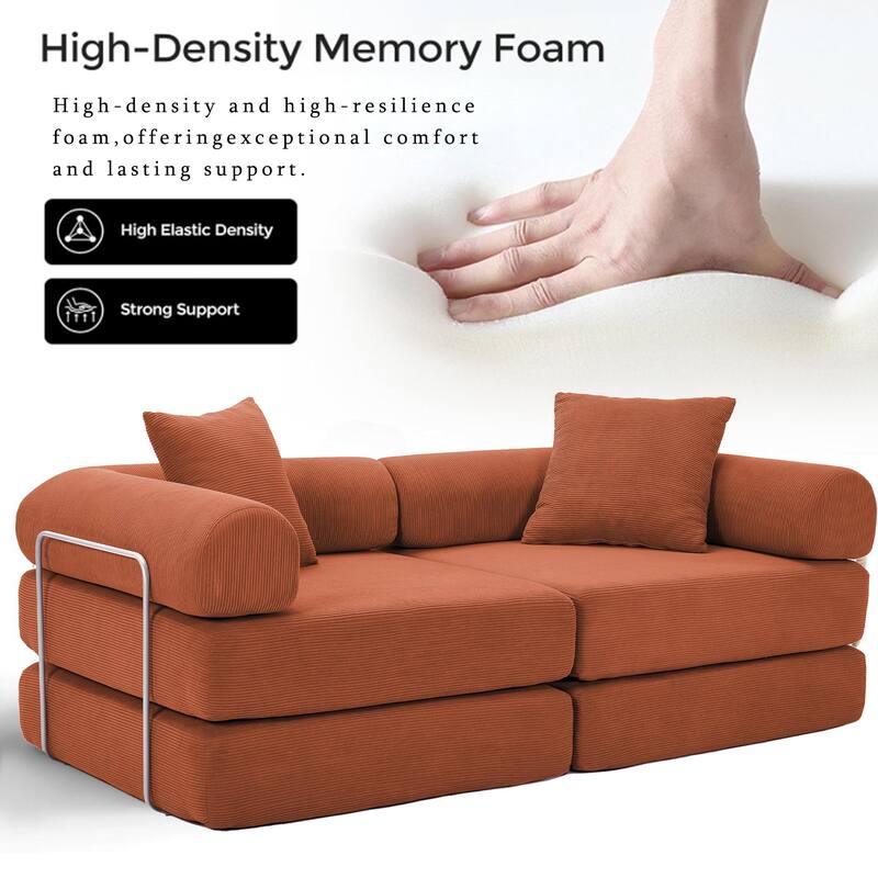 Modular Couch Sofa Bed, Convertible Design with Removable Armrests,Folding Mattress Couch for Small Spaces ,No Assembly