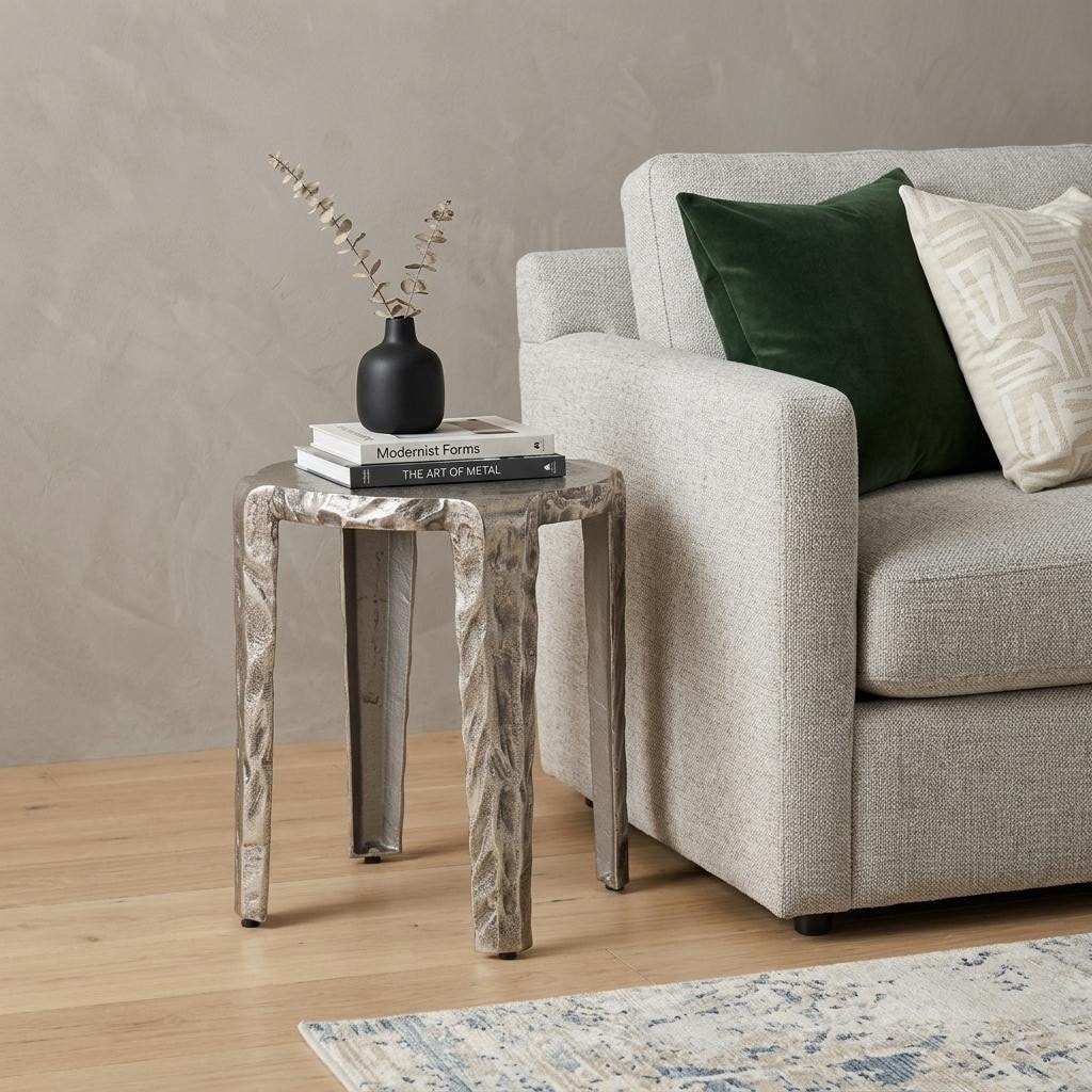 HomeRoots 21" Silver Distressed Aluminum Round End Table - 20.00 in. x 21.00 in. x 20.00 in.