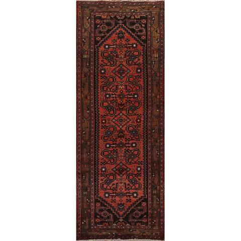 Vintage Geometric Malayer Persian Wool Runner Rug Hand-knotted Carpet - 3'5" x 10'1"