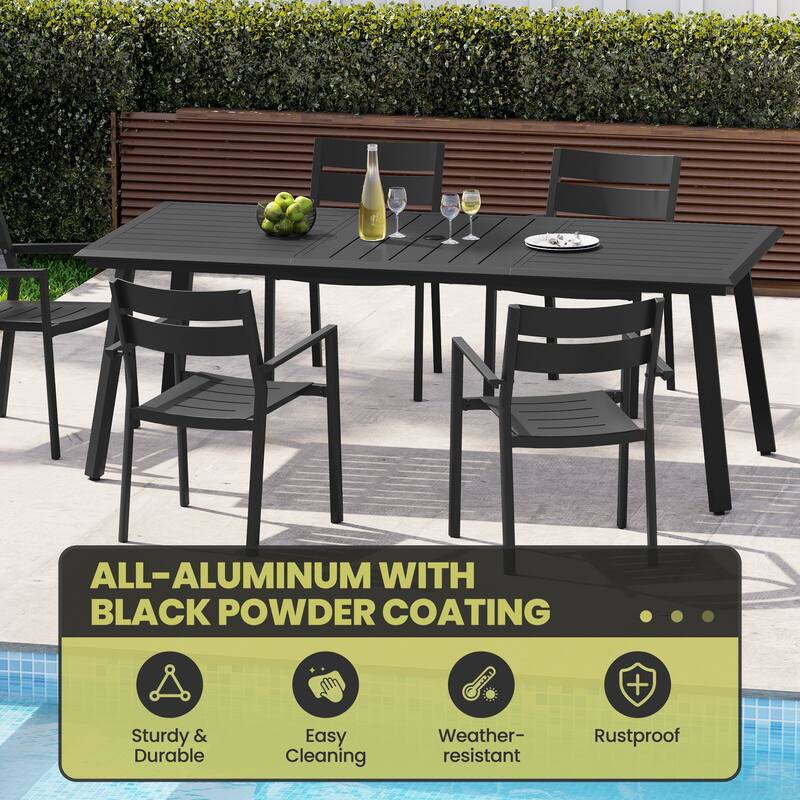 7/9 Piece Dining Set Aluminum Dining Table with Umbrella Hole and Folding Pneumatic Angle Adjustable Back Chairs