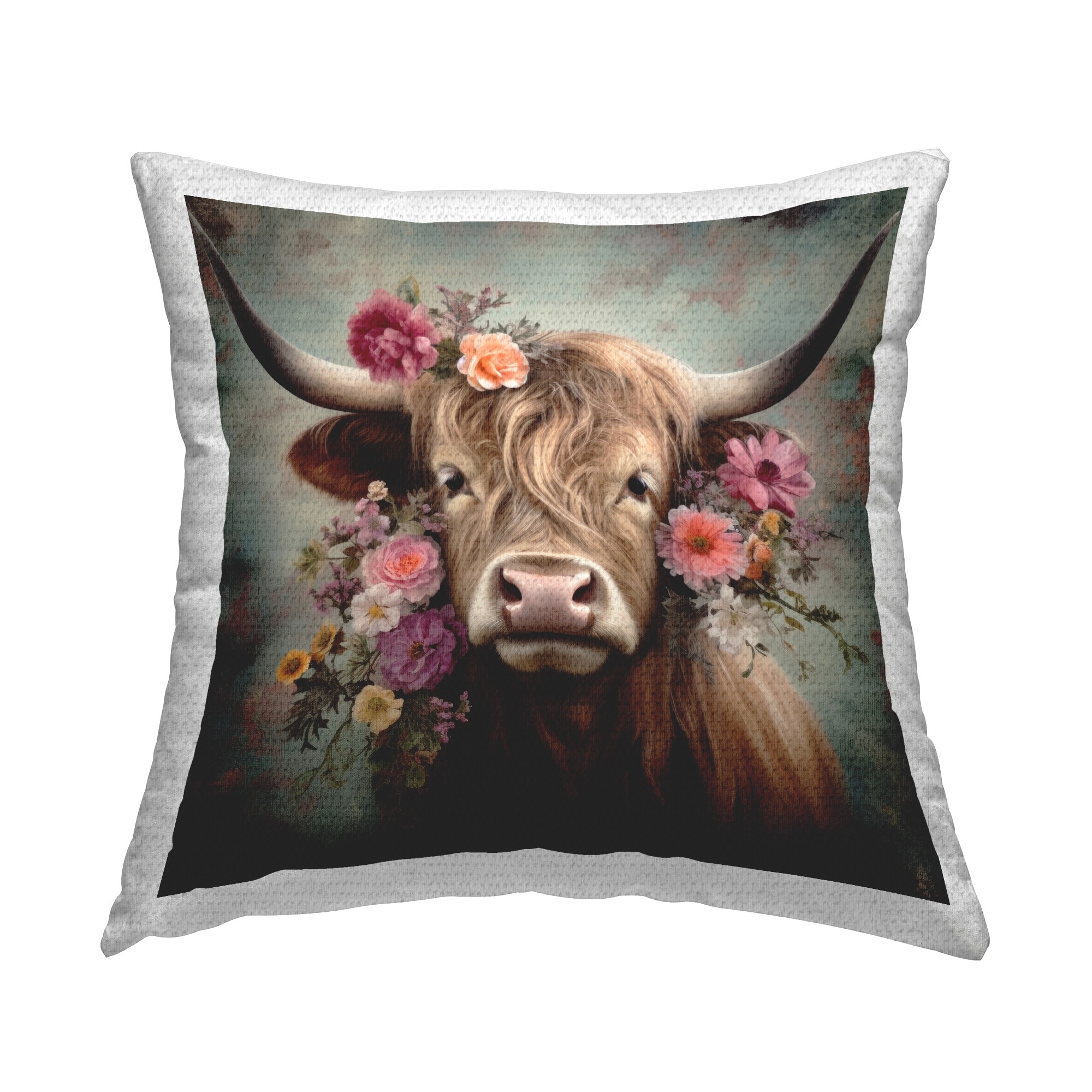 Stupell Cattle with Gerbera Daisies Printed Outdoor Throw Pillow Design by Irena Orlov