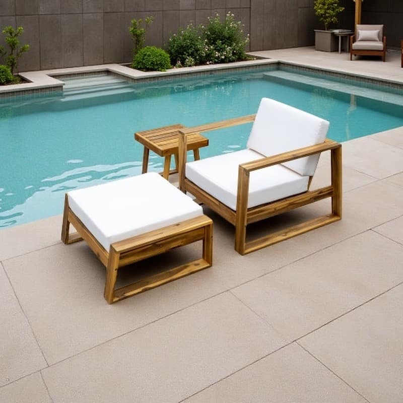 Outdoor Lounge Chair and Ottoman Set with Acacia Wood Frame and Cushions, Relaxing Patio Seating