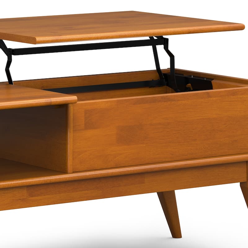 WYNDENHALL Tierney SOLID HARDWOOD 48 inch Wide Rectangle Mid Century Modern Lift Top Coffee Table in Teak Brown