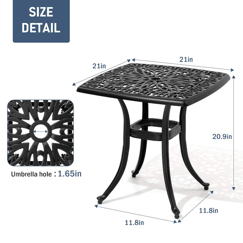 Pellebant Outdoor Cast Aluminum Side Table with Umbrella Hole - 21 inches long * 21 inches wide * 20.9 inches high