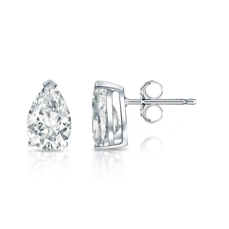 Auriya Plat Gold Lab Grown 1.00 carat TDW Pear Diamond Stud Earrings V-End Prong Push-back - White