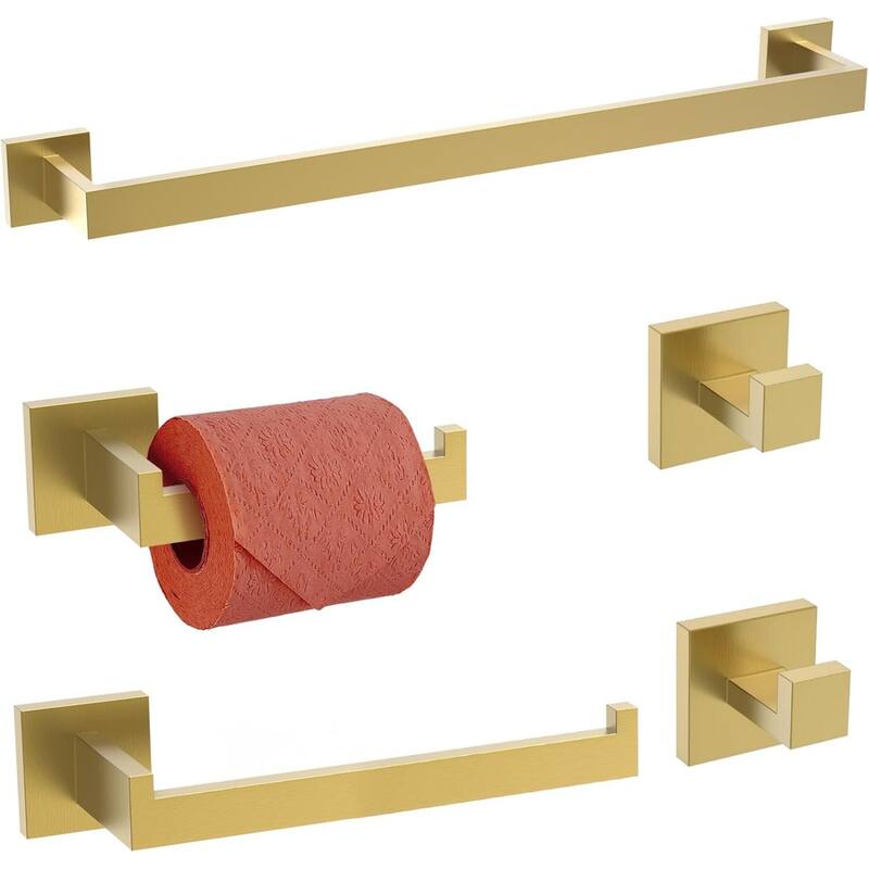 5-Piece Bathroom Stainless Steel Wall Mounted Towel Rack Set, 23.4 Inch Towel Rack - Gold