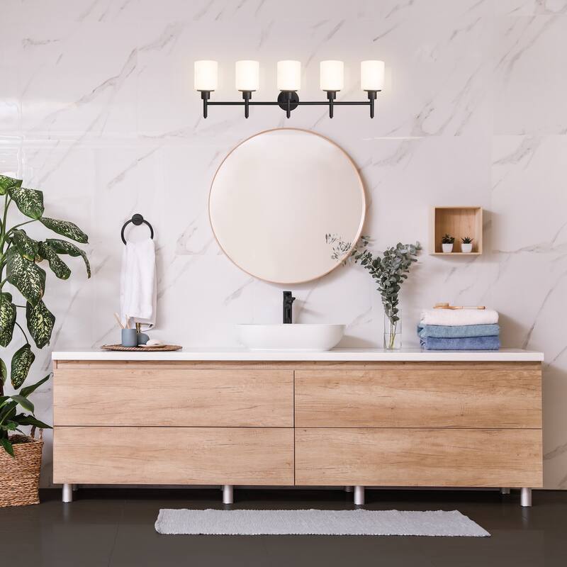 Aubrey Matte Black Dimmable 5-Light Vanity Light - Matte Black