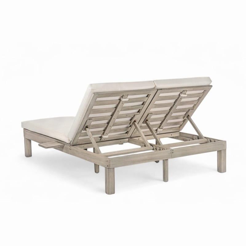 Acacia Wood Double Outdoor Chaise Lounge with 5-Position Adjustable Backrest
