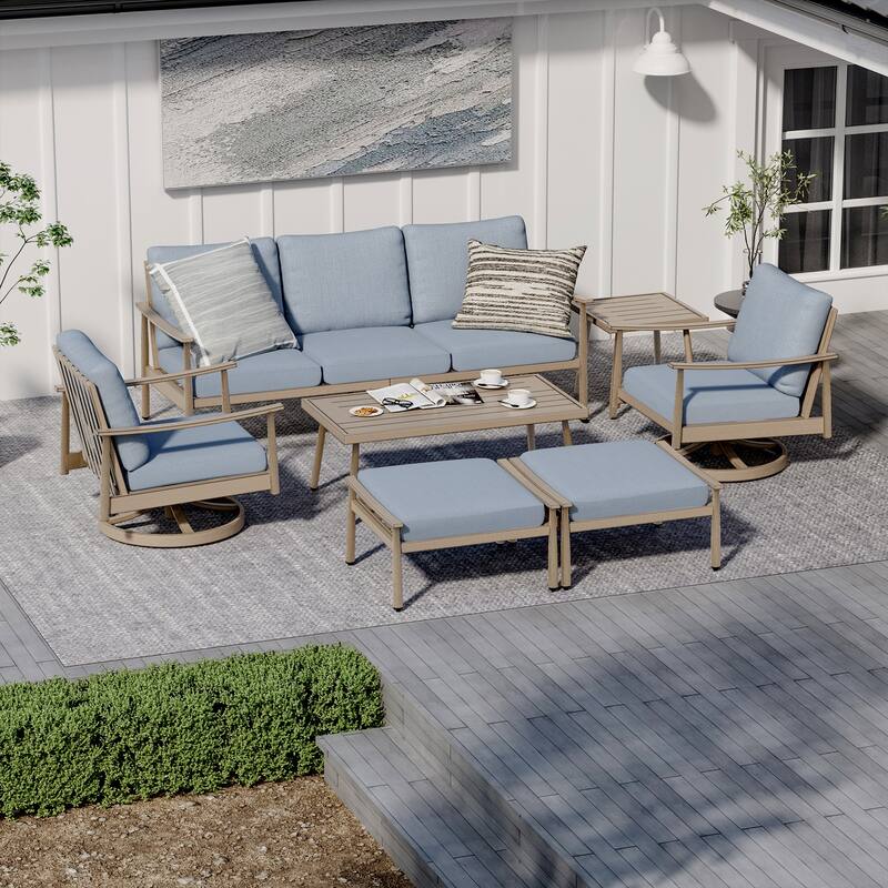 7-Piece Aluminum Patio Conversation Set, 3-Seat Outdoor Couch with Ottomans , 2 Swivel Chairsand Coffee Table