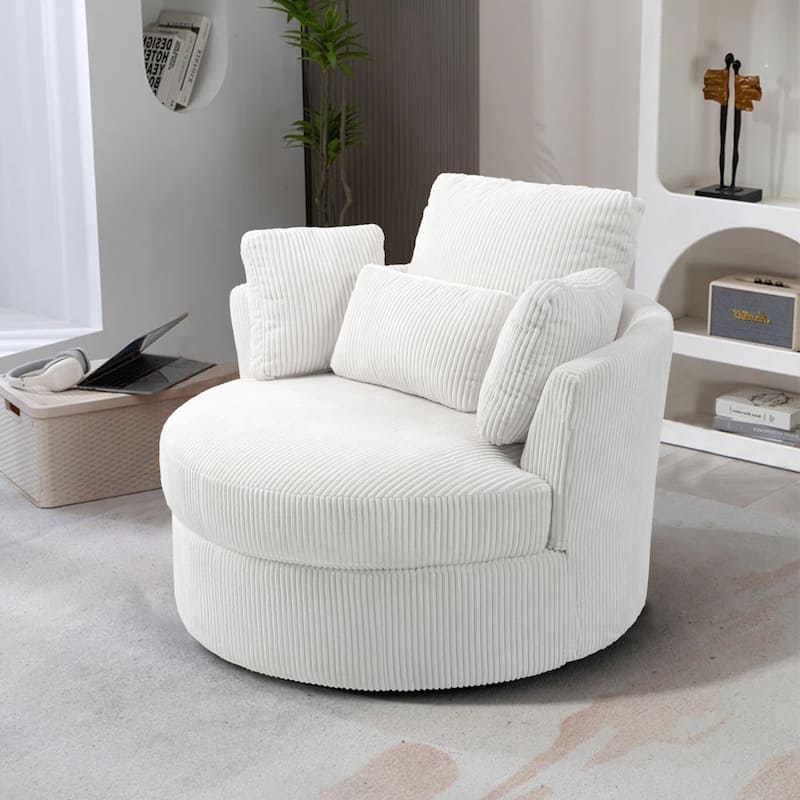 Upholstered Accent Swivel Barrel Armchair Club Chair with Pillows