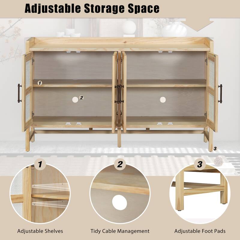 Rattan Cabinet Doors Sideboard Buffet Storage Cabinet Console Table