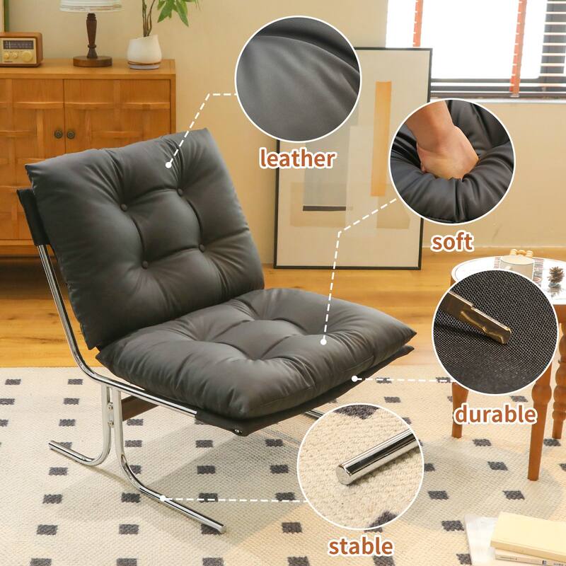 Faux Leather Upholstered Living Room Chair Accent Chair Reading Chair - Black