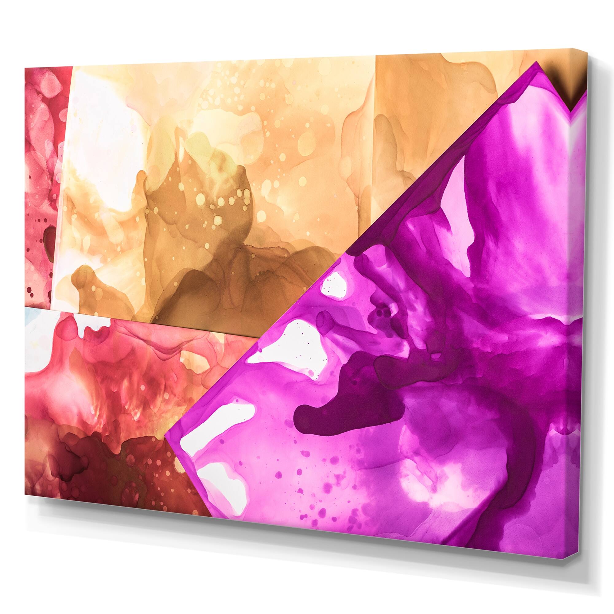 Designart "Purple & Gold Mixing Liquid Ink" Abstract Canvas Wall Decor