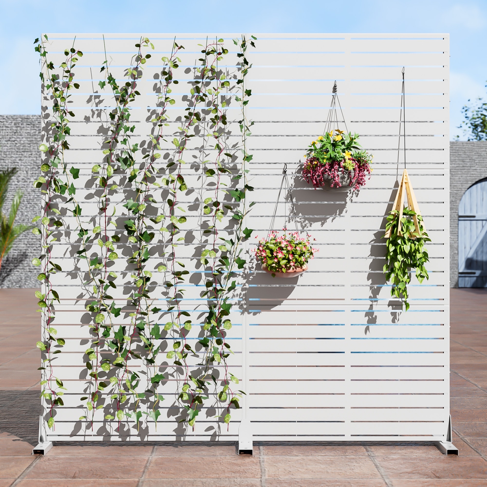 Outdoor Privacy Screen with Stand for Patio Garden Metal Fence Set of 2