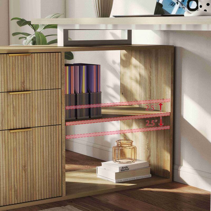 54W L Shaped Desk with Drawers and File Cabinet