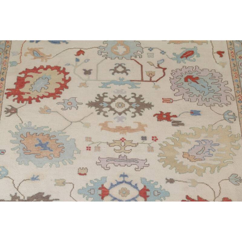 Floral Oushak Oriental Large Area Rug Handmade Beige Wool Carpet - 11'9" x 14'8"