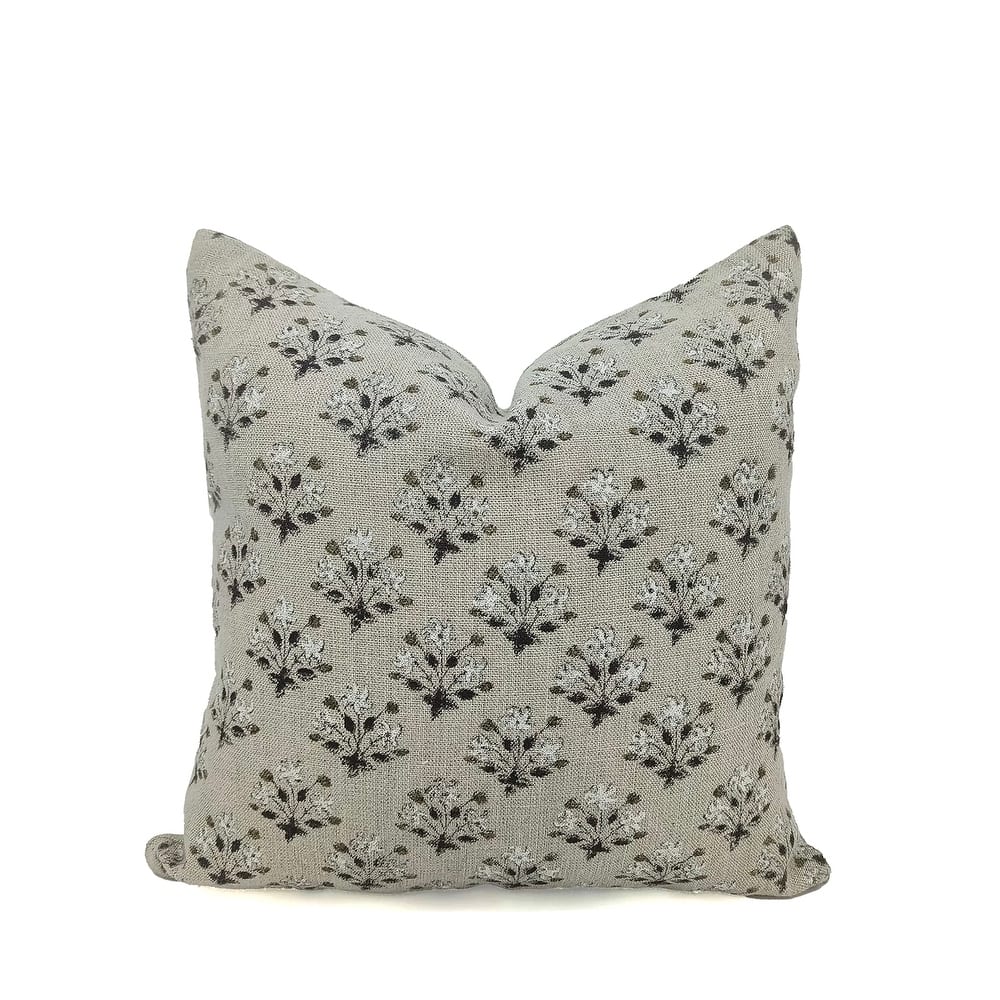 Fabdivine Vintage Block Print Floral Linen Pillow Cover Living Room Décor, Diwali Flower