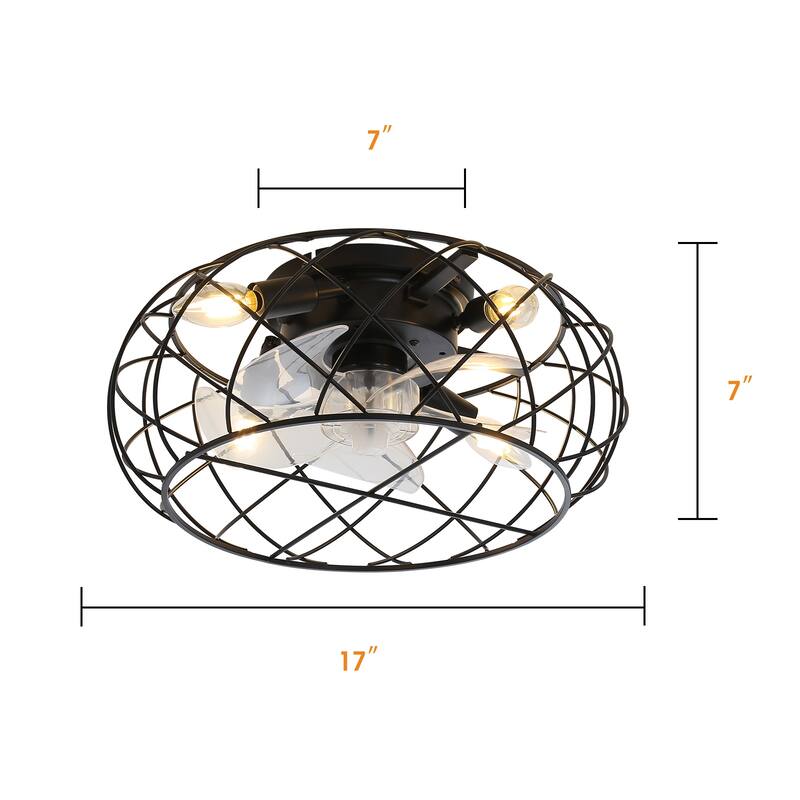 20" Caged Ceiling Fan w/Light & Remote Farmhouse Industrial Enclosed Ceiling Fan