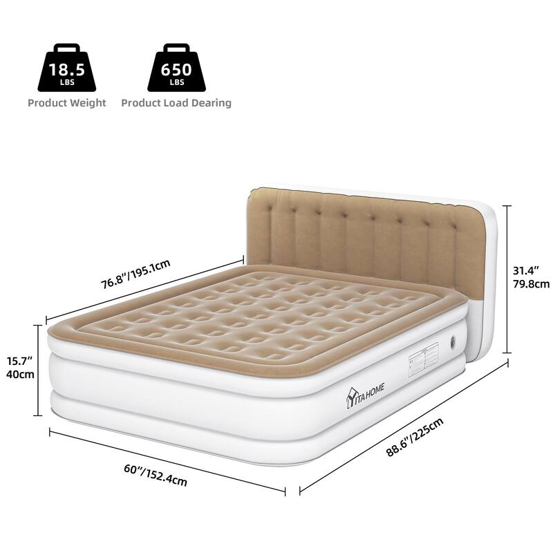 Moasis Queen Air Mattress with Inflatable Headboard