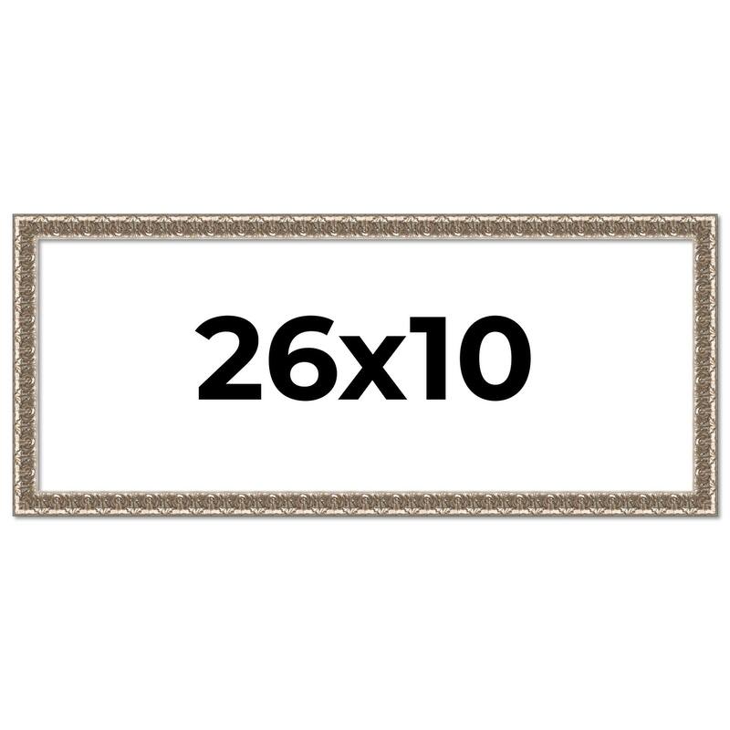 26x10 Frame Silver Versailles Ornate Solid Wood Picture Frame | 1 Inch
