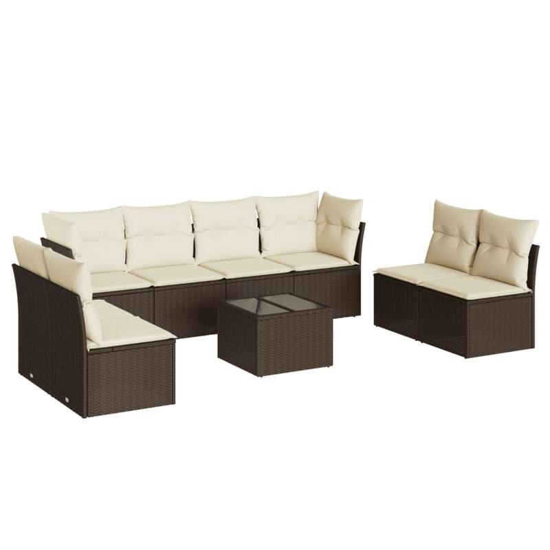 vidaXL Garden Sofa Set Brown PE rattan, tempered glass, powder-coated steel - 21.7 x 21.7 x 14.6