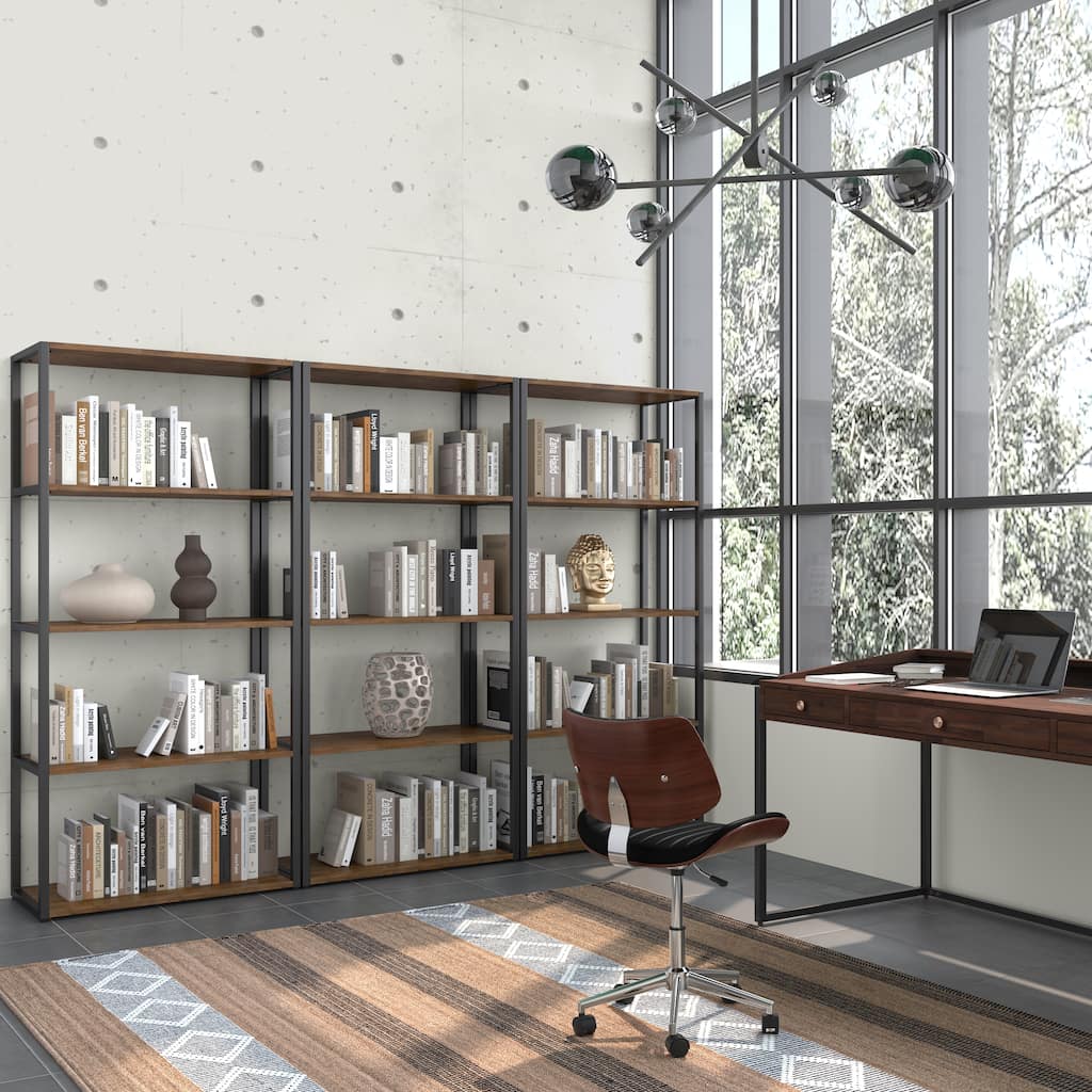 WYNDENHALL Brinkley SOLID ACACIA WOOD Modern Industrial 30 inch Wide Bookcase in Rustic Natural Aged Brown - 16"d x 30" w x 72"h