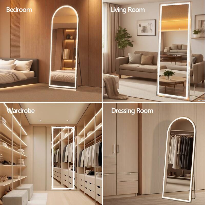 67x22 Inch Full Length Mirror With Lights,Full Body Dressing Standing, Hanging Mounted Mirror,Square Black