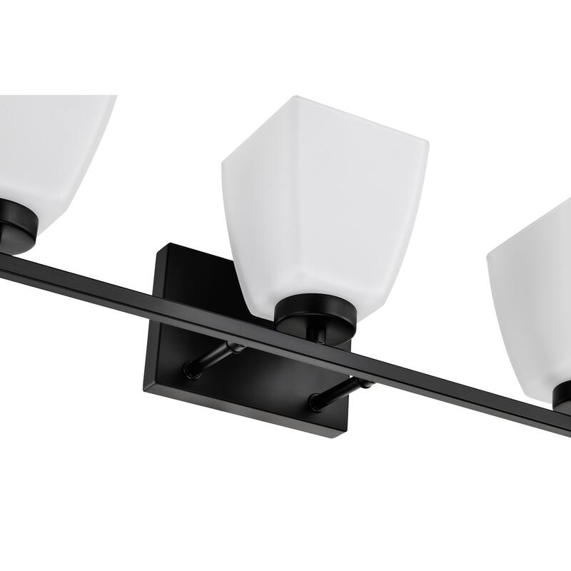 Brushed Nickel/Matte Black/Gold Modern 3-Light Vanity Light with Square Etched White Glass Shades