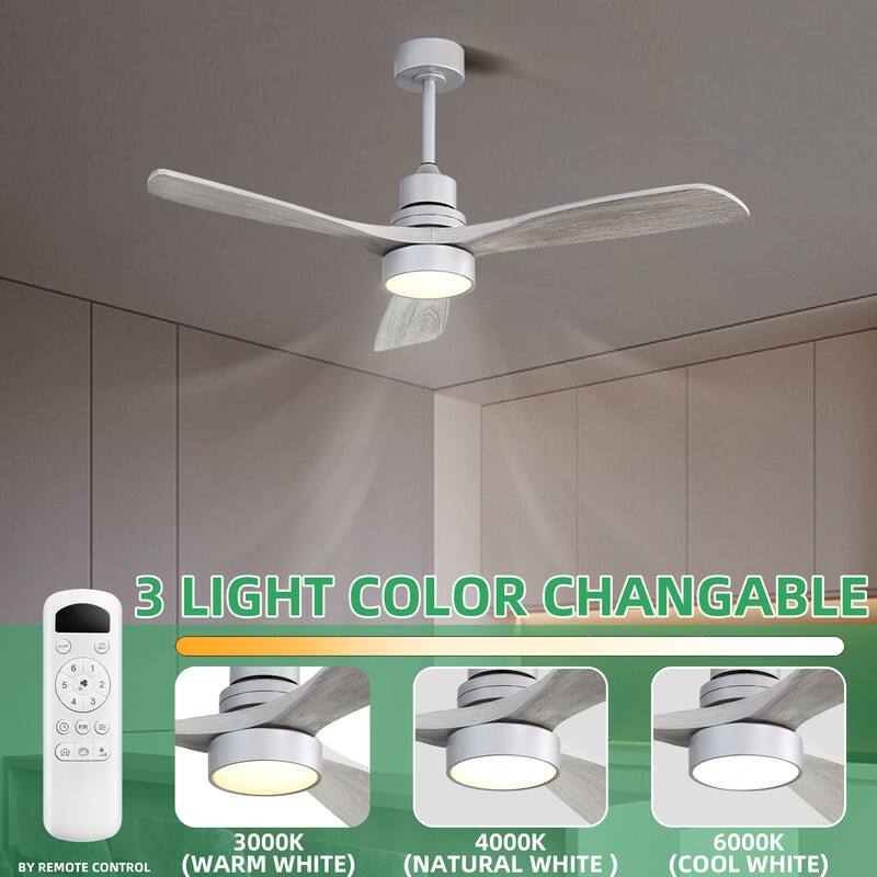 48/52 in. Modern Ceiling Fans with LED Light,Quiet/Reversible DC Motor, Flush Mount or Downrod, in White/Silver/Black