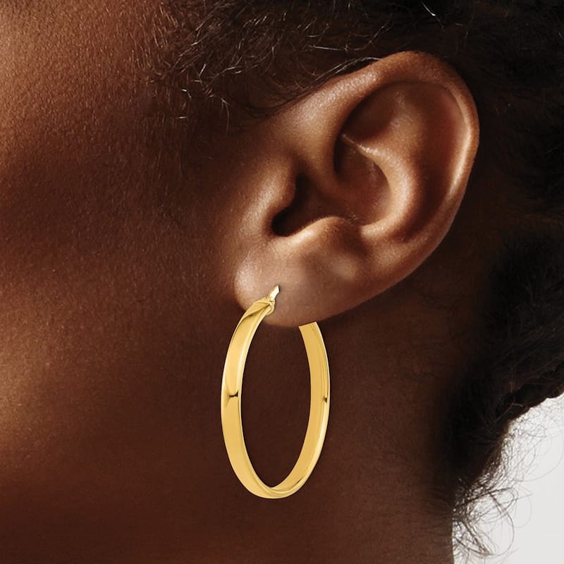 Curata 14k Yellow Gold Polished 3x36mm Square Hoop Earrings