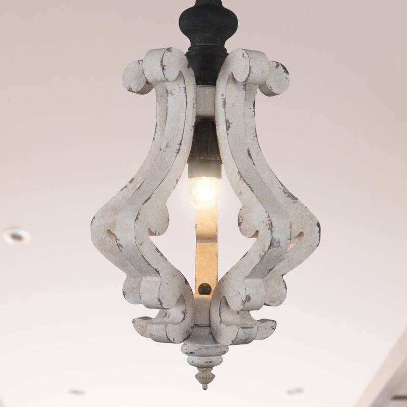 CurveCurio 1-Light Wood Light, Rustic Wood Pendant Light for Foyer Kitchen Island Light & Hallway Breakfast Area Chandelier, - Weathered Wood