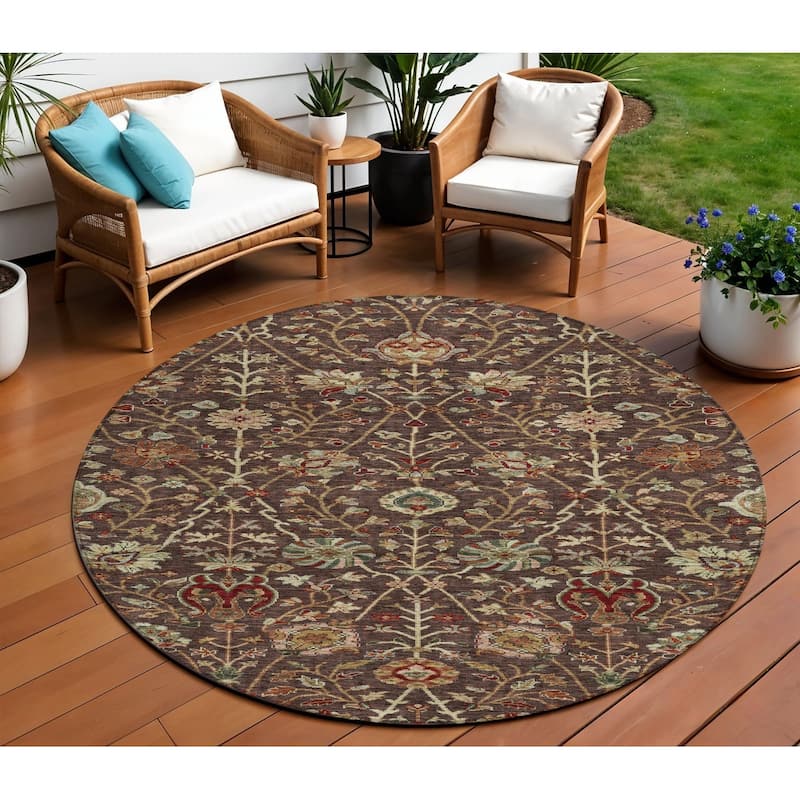 HomeRoots Floral Transitional Rectangle Outdoor Rug - 8' Round