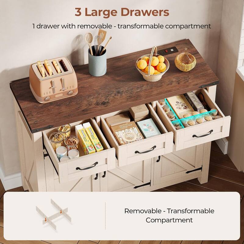 Buffet Cabinet Bar Cabinet Coffee Credenza Sideboard Barn Door Drawer