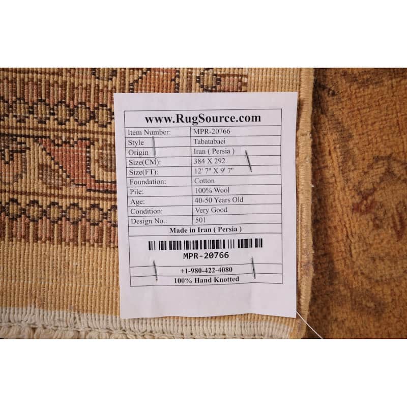 Geometric Tabatabaei Persian Vintage Area Rug Handmade Wool Carpet - 9'7"x 12'7"