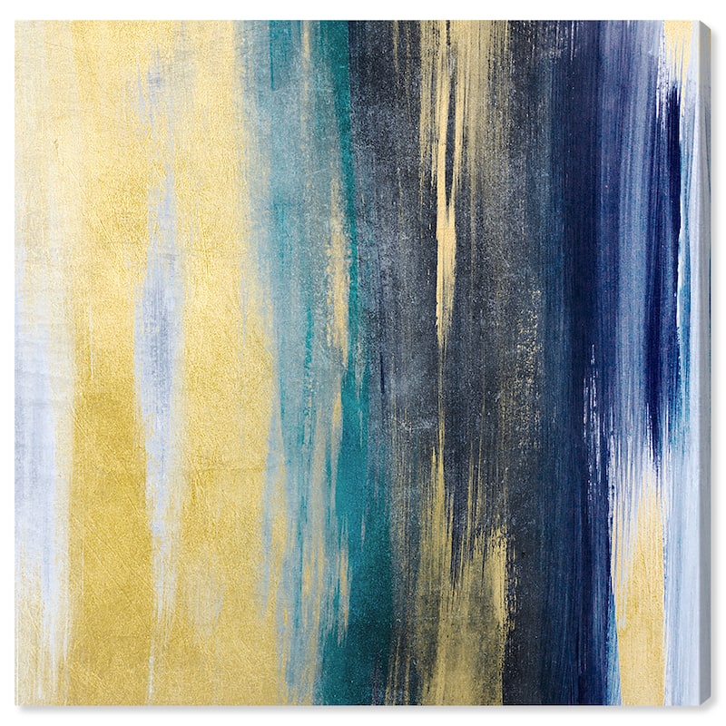 Wynwood Studio Canvas Abstract Gold and Blue I Gold and Metallic Gold Modern & Contemporary Wall Art Canvas Print